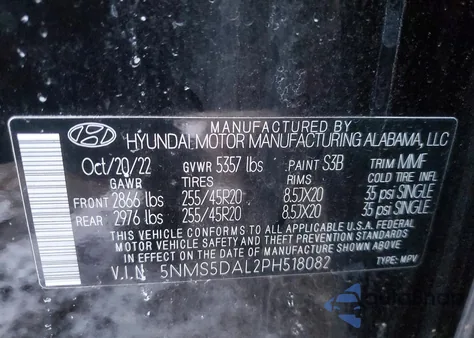 2023 Hyundai Santa Fe Calligraphy z USA, uszkodzony, nr VIN 5NMS5DAL2PH518082